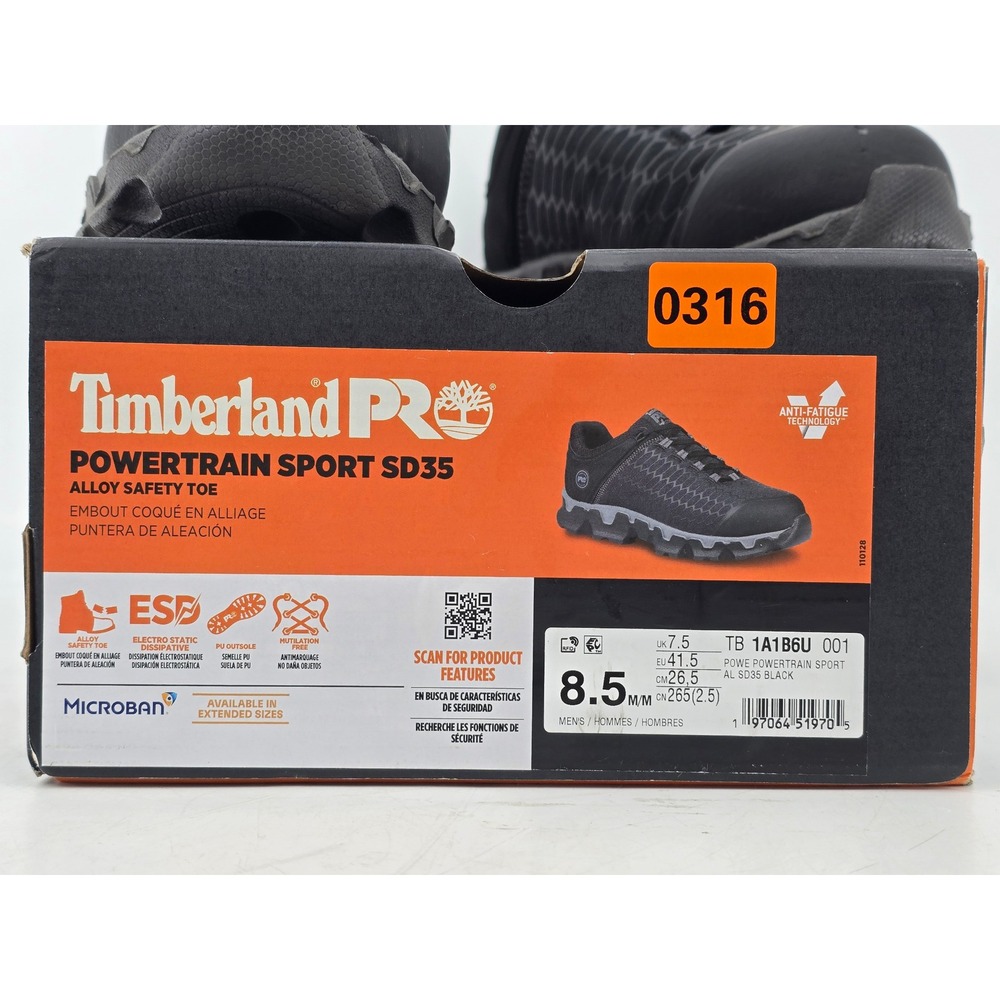 Timberland PRO Powertrain Sport SD35 Mens 8.5 Black Alloy Safety Toe Shoes -Good